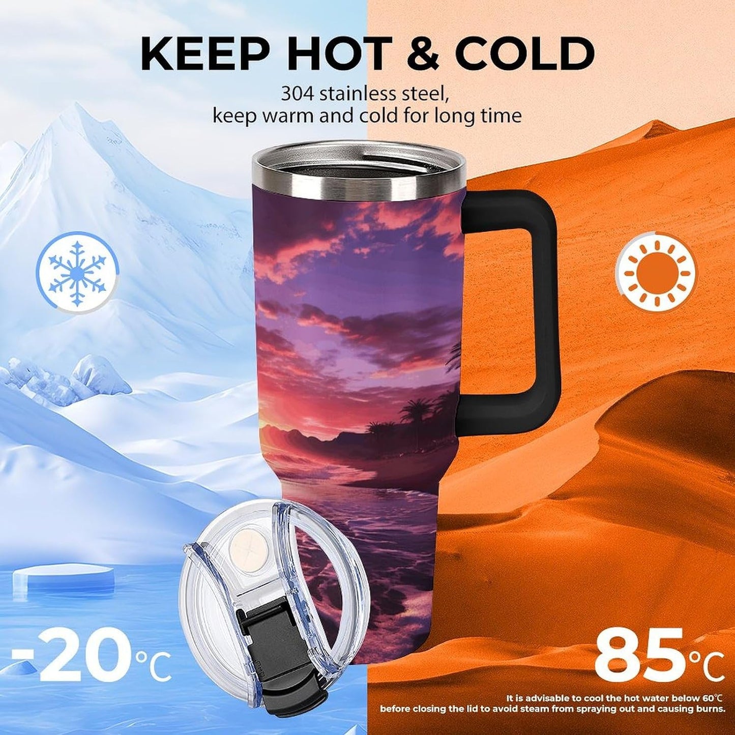 40 Oz Double Insulated Tumblers With Handles Pelican Birds Printed Insulated Tumbler With Straw With Lid Leak-proof Stainless Steel Travel Coffee Mug - Colors B