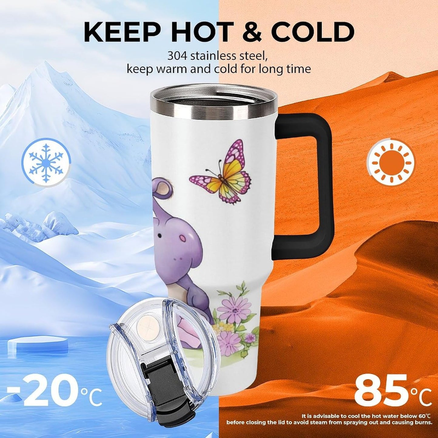 40 Oz Double Insulated Tumblers With Handles Pelican Birds Printed Insulated Tumbler With Straw With Lid Leak-proof Stainless Steel Travel Coffee Mug - Colors B