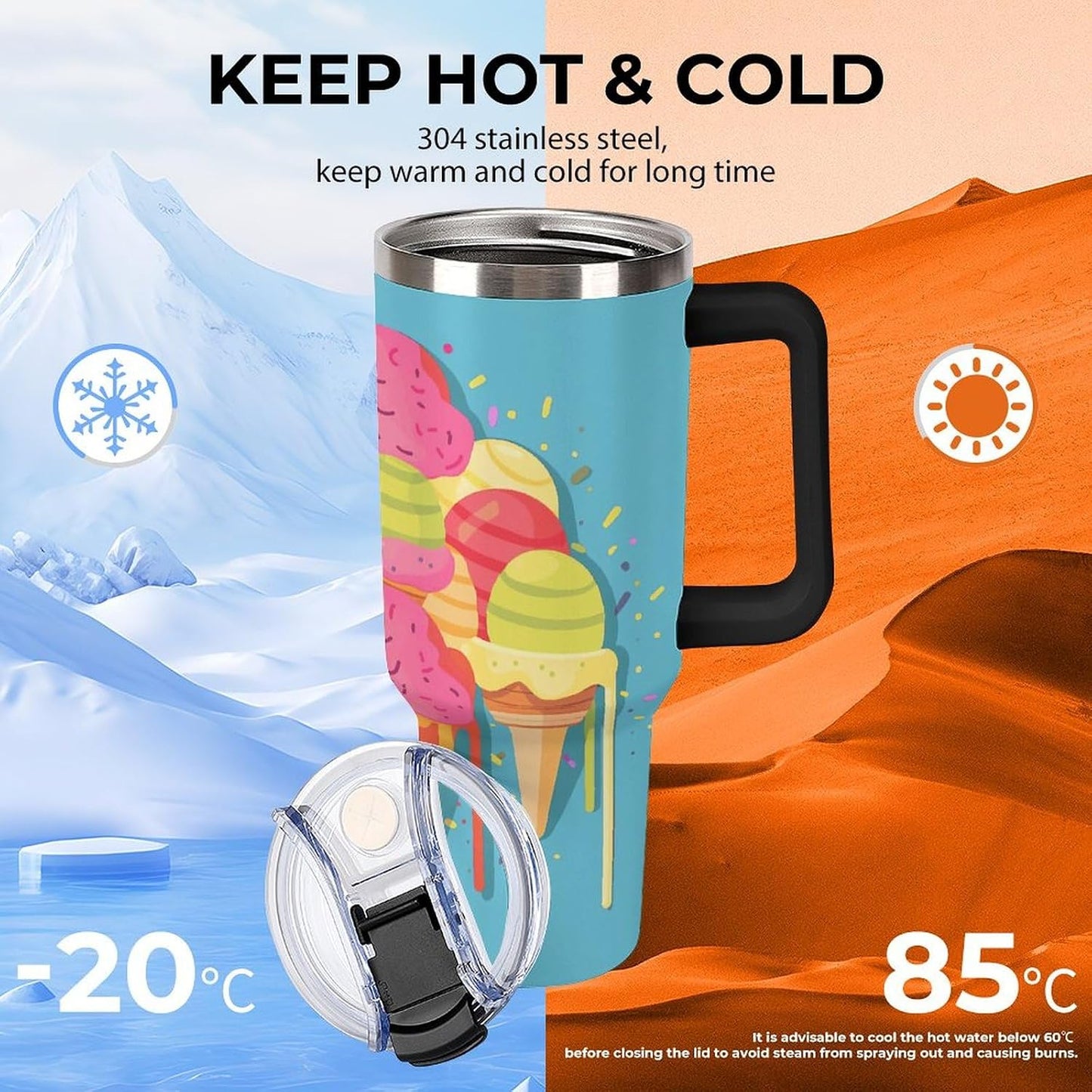 40 Oz Double Insulated Tumblers With Handles Pelican Birds Printed Insulated Tumbler With Straw With Lid Leak-proof Stainless Steel Travel Coffee Mug - Colors B