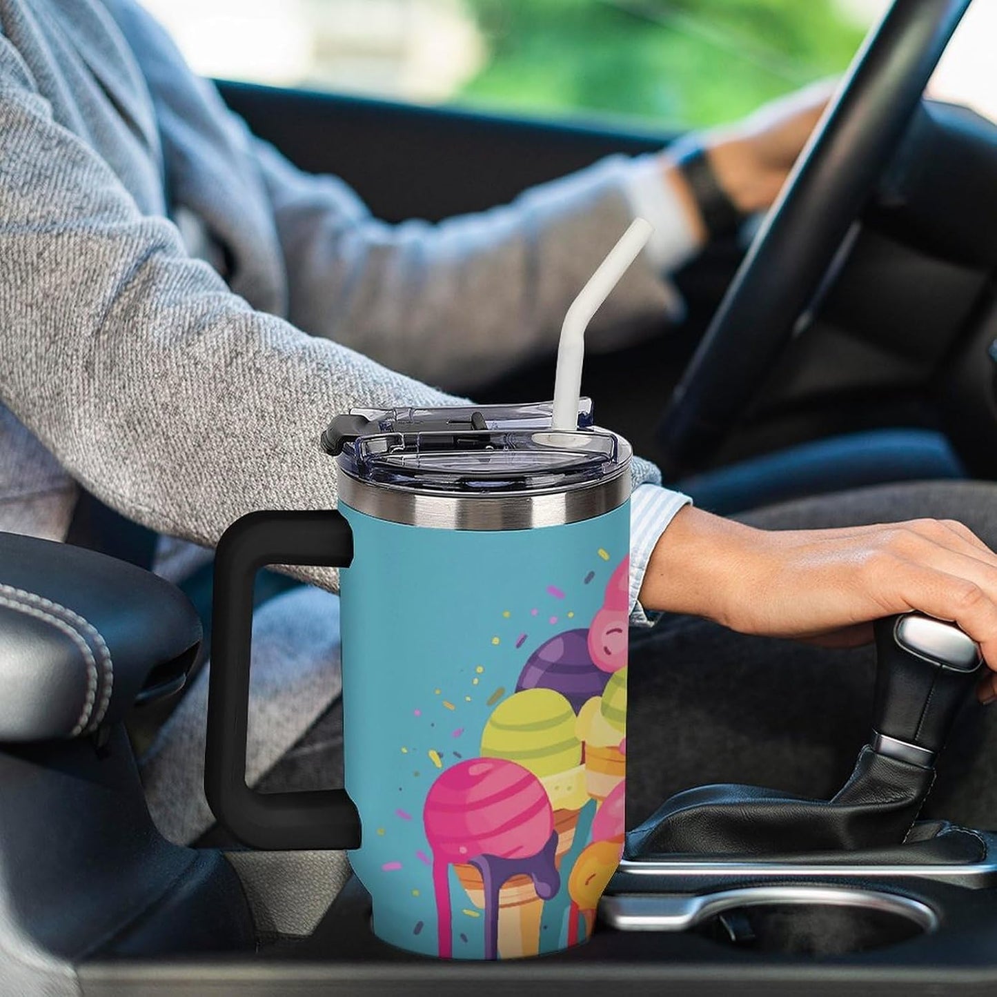 40 Oz Double Insulated Tumblers With Handles Pelican Birds Printed Insulated Tumbler With Straw With Lid Leak-proof Stainless Steel Travel Coffee Mug - Colors B