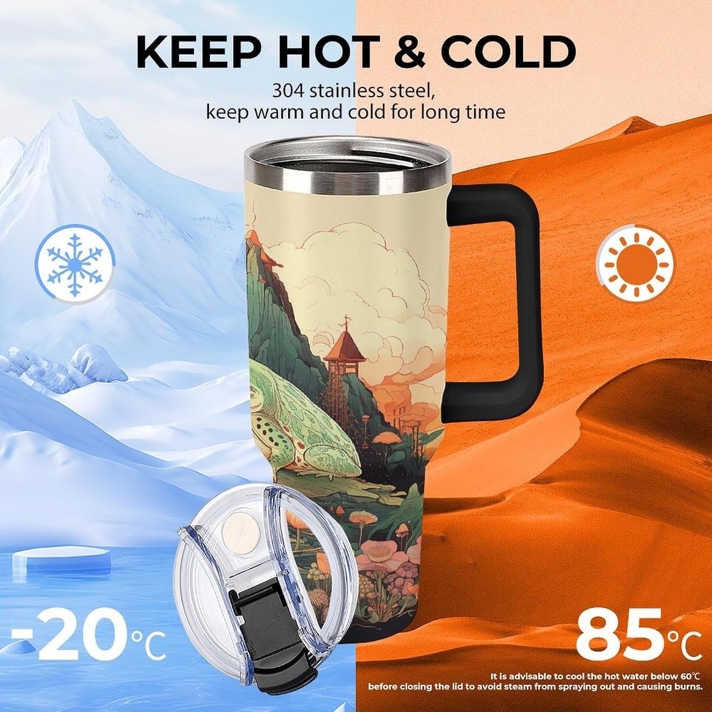 40 Oz Double Insulated Tumblers With Handles Pelican Birds Printed Insulated Tumbler With Straw With Lid Leak-proof Stainless Steel Travel Coffee Mug - Colors B