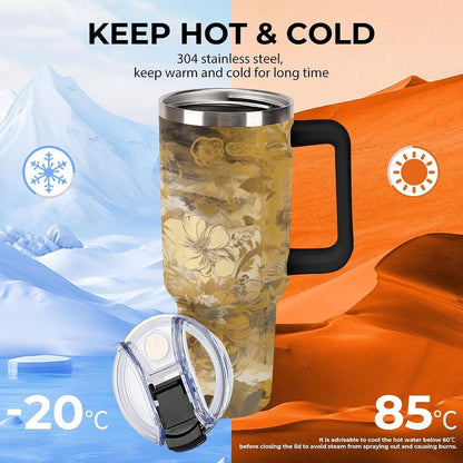 40 Oz Double Insulated Tumblers With Handles Pelican Birds Printed Insulated Tumbler With Straw With Lid Leak-proof Stainless Steel Travel Coffee Mug - Colors B