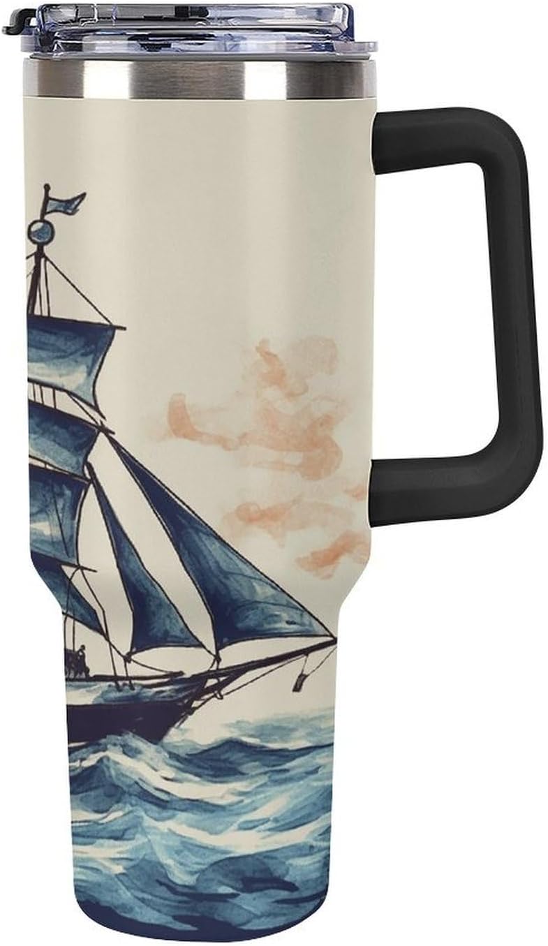 40 Oz Double Insulated Tumblers With Handles Pelican Birds Printed Insulated Tumbler With Straw With Lid Leak-proof Stainless Steel Travel Coffee Mug - Colors B