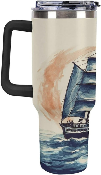 40 Oz Double Insulated Tumblers With Handles Pelican Birds Printed Insulated Tumbler With Straw With Lid Leak-proof Stainless Steel Travel Coffee Mug - Colors B