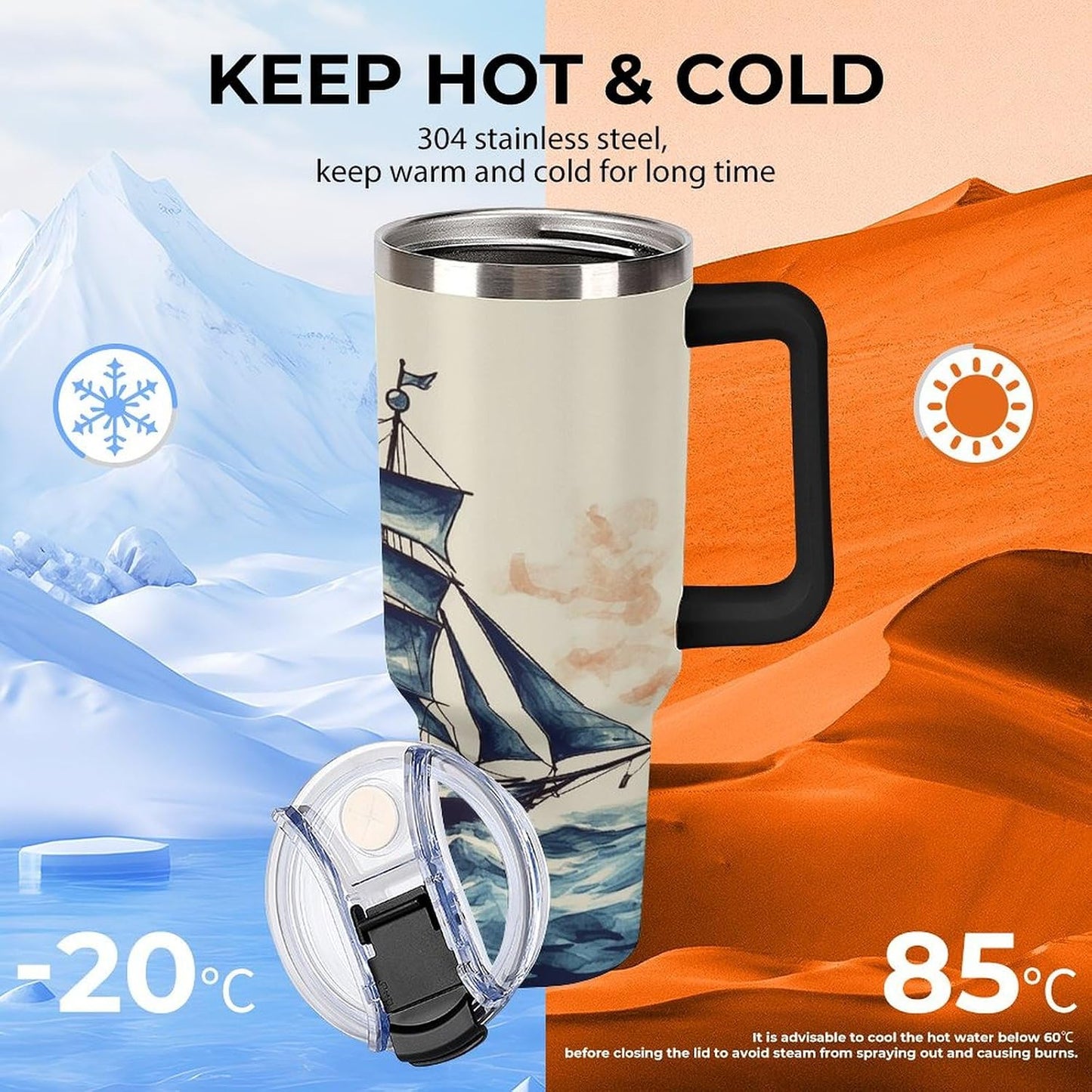 40 Oz Double Insulated Tumblers With Handles Pelican Birds Printed Insulated Tumbler With Straw With Lid Leak-proof Stainless Steel Travel Coffee Mug - Colors B