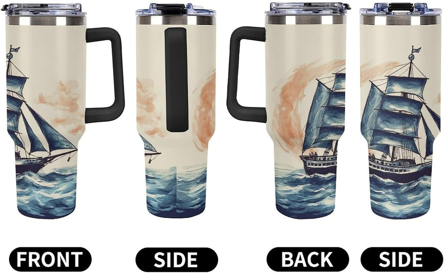 40 Oz Double Insulated Tumblers With Handles Pelican Birds Printed Insulated Tumbler With Straw With Lid Leak-proof Stainless Steel Travel Coffee Mug - Colors B