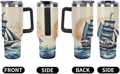 40 Oz Double Insulated Tumblers With Handles Pelican Birds Printed Insulated Tumbler With Straw With Lid Leak-proof Stainless Steel Travel Coffee Mug - Colors B