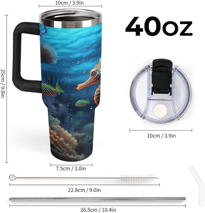 40 Oz Double Insulated Tumblers With Handles Pelican Birds Printed Insulated Tumbler With Straw With Lid Leak-proof Stainless Steel Travel Coffee Mug - Colors B