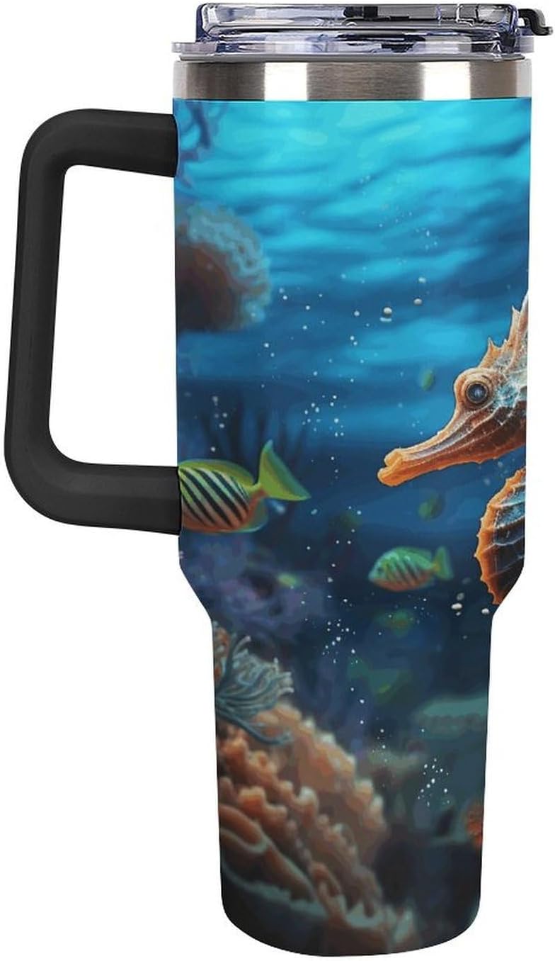 40 Oz Double Insulated Tumblers With Handles Pelican Birds Printed Insulated Tumbler With Straw With Lid Leak-proof Stainless Steel Travel Coffee Mug - Colors B