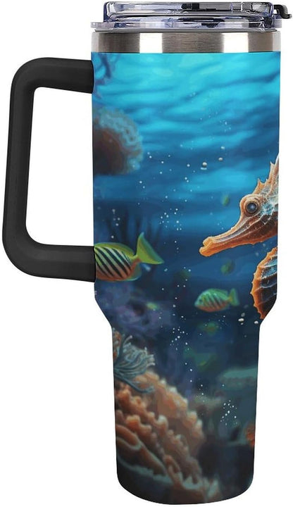 40 Oz Double Insulated Tumblers With Handles Pelican Birds Printed Insulated Tumbler With Straw With Lid Leak-proof Stainless Steel Travel Coffee Mug - Colors B