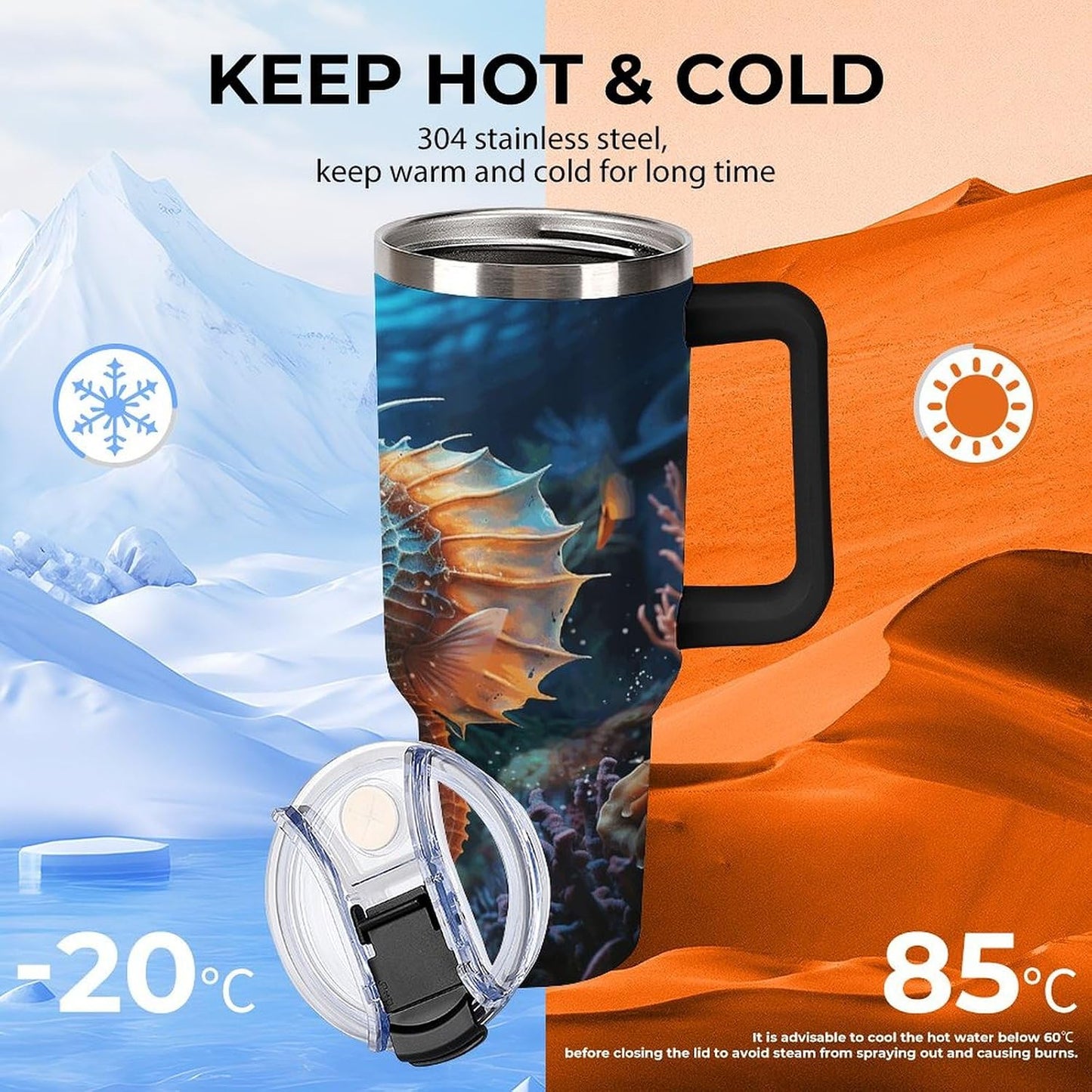 40 Oz Double Insulated Tumblers With Handles Pelican Birds Printed Insulated Tumbler With Straw With Lid Leak-proof Stainless Steel Travel Coffee Mug - Colors B