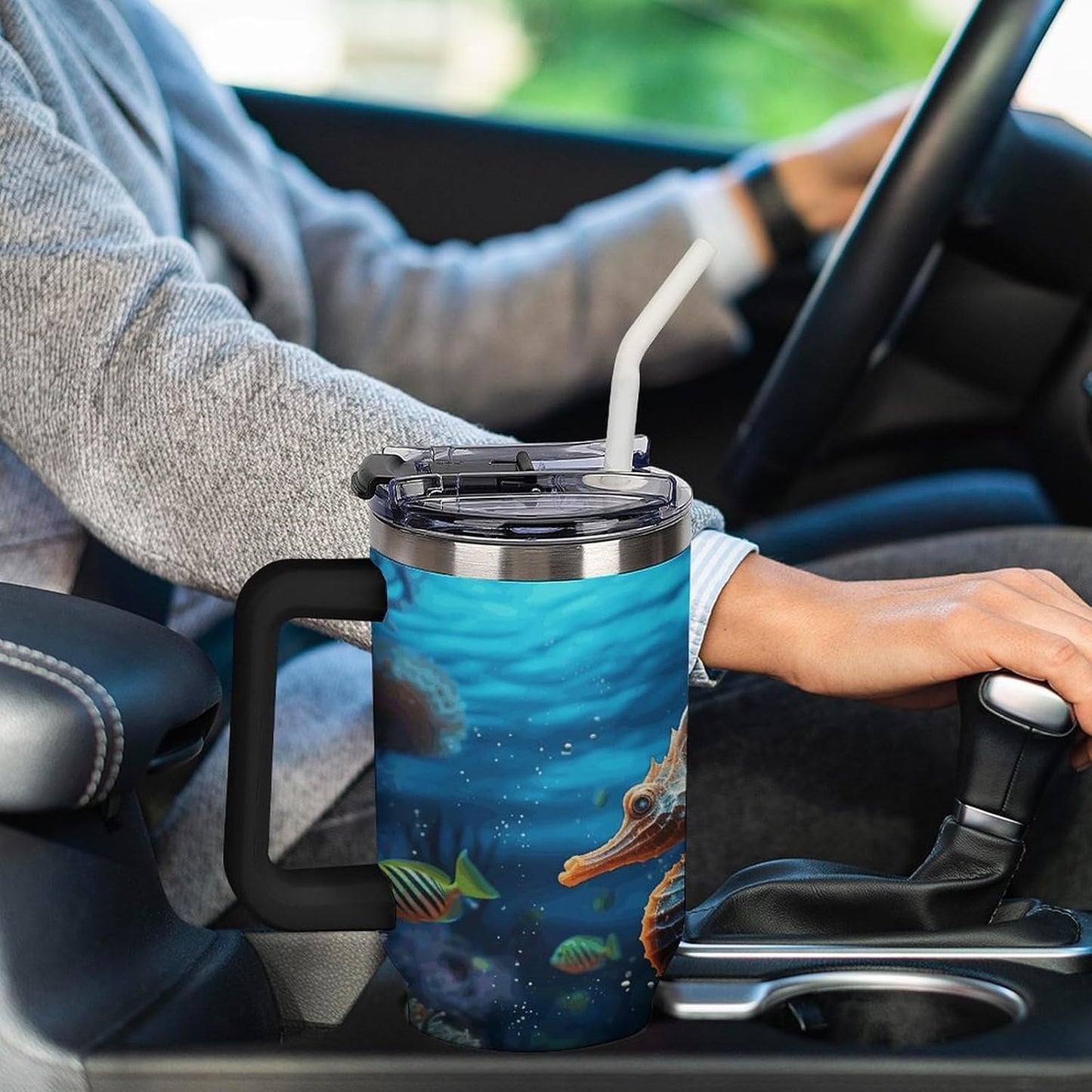 40 Oz Double Insulated Tumblers With Handles Pelican Birds Printed Insulated Tumbler With Straw With Lid Leak-proof Stainless Steel Travel Coffee Mug - Colors B