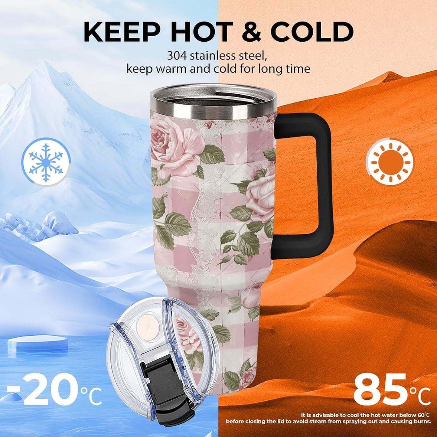 40 Oz Double Insulated Tumblers With Handles Pelican Birds Printed Insulated Tumbler With Straw With Lid Leak-proof Stainless Steel Travel Coffee Mug - Colors B