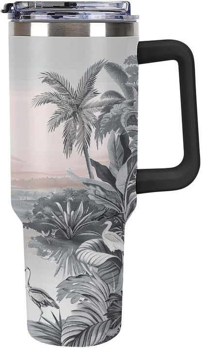 40 Oz Double Insulated Tumblers With Handles Pelican Birds Printed Insulated Tumbler With Straw With Lid Leak-proof Stainless Steel Travel Coffee Mug - Colors B