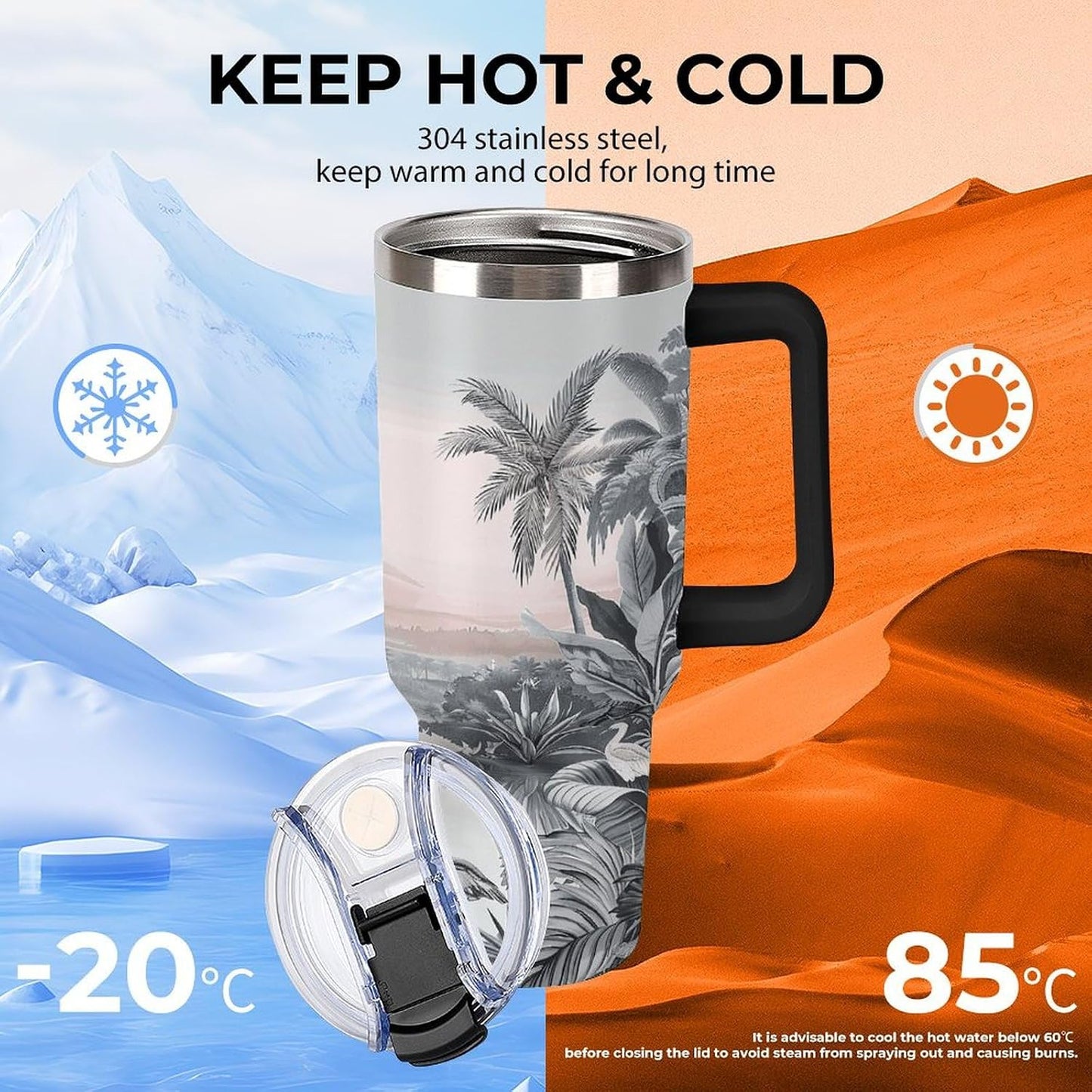 40 Oz Double Insulated Tumblers With Handles Pelican Birds Printed Insulated Tumbler With Straw With Lid Leak-proof Stainless Steel Travel Coffee Mug - Colors B