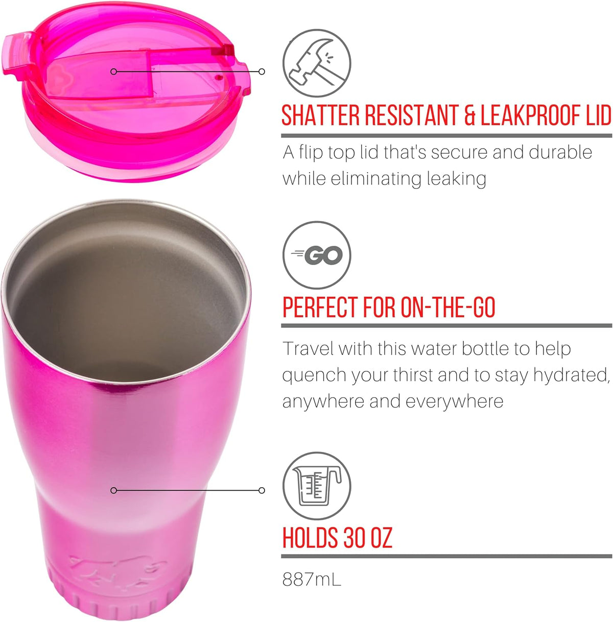 Royal Blue Flip Top, Vacuum Insulated Water Bottle, 30oz | Double Walled, Stainless Steel, Tumbler, Leakproof Lid, Keeps Hot and Cold, Travel Coffee Mug, Cup, 0.89 Liters
