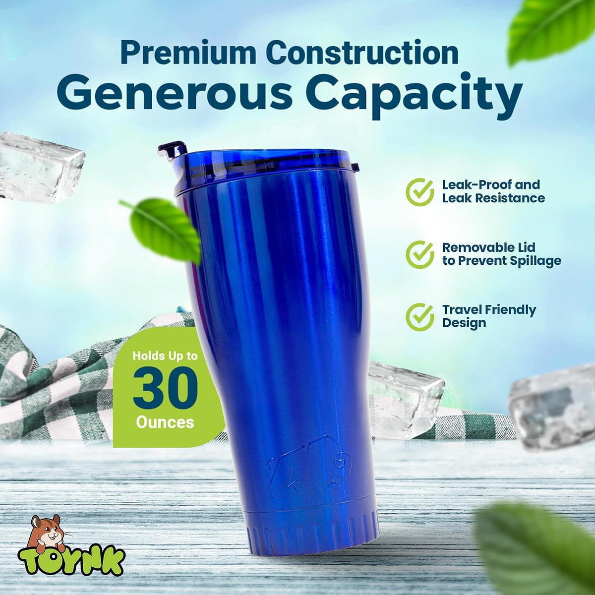 Royal Blue Flip Top, Vacuum Insulated Water Bottle, 30oz | Double Walled, Stainless Steel, Tumbler, Leakproof Lid, Keeps Hot and Cold, Travel Coffee Mug, Cup, 0.89 Liters