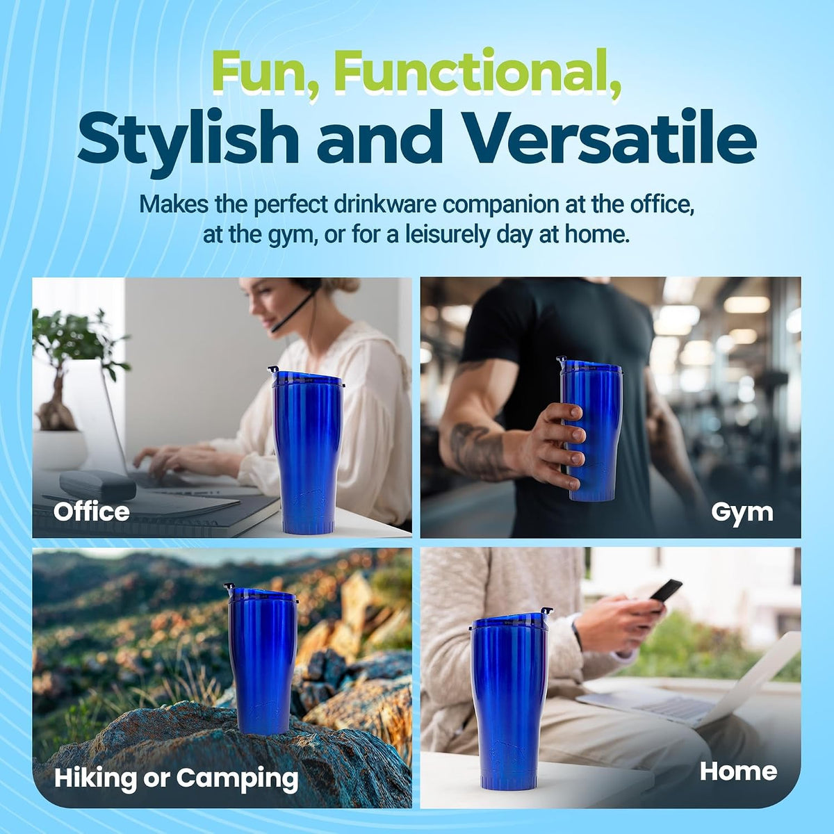 Royal Blue Flip Top, Vacuum Insulated Water Bottle, 30oz | Double Walled, Stainless Steel, Tumbler, Leakproof Lid, Keeps Hot and Cold, Travel Coffee Mug, Cup, 0.89 Liters