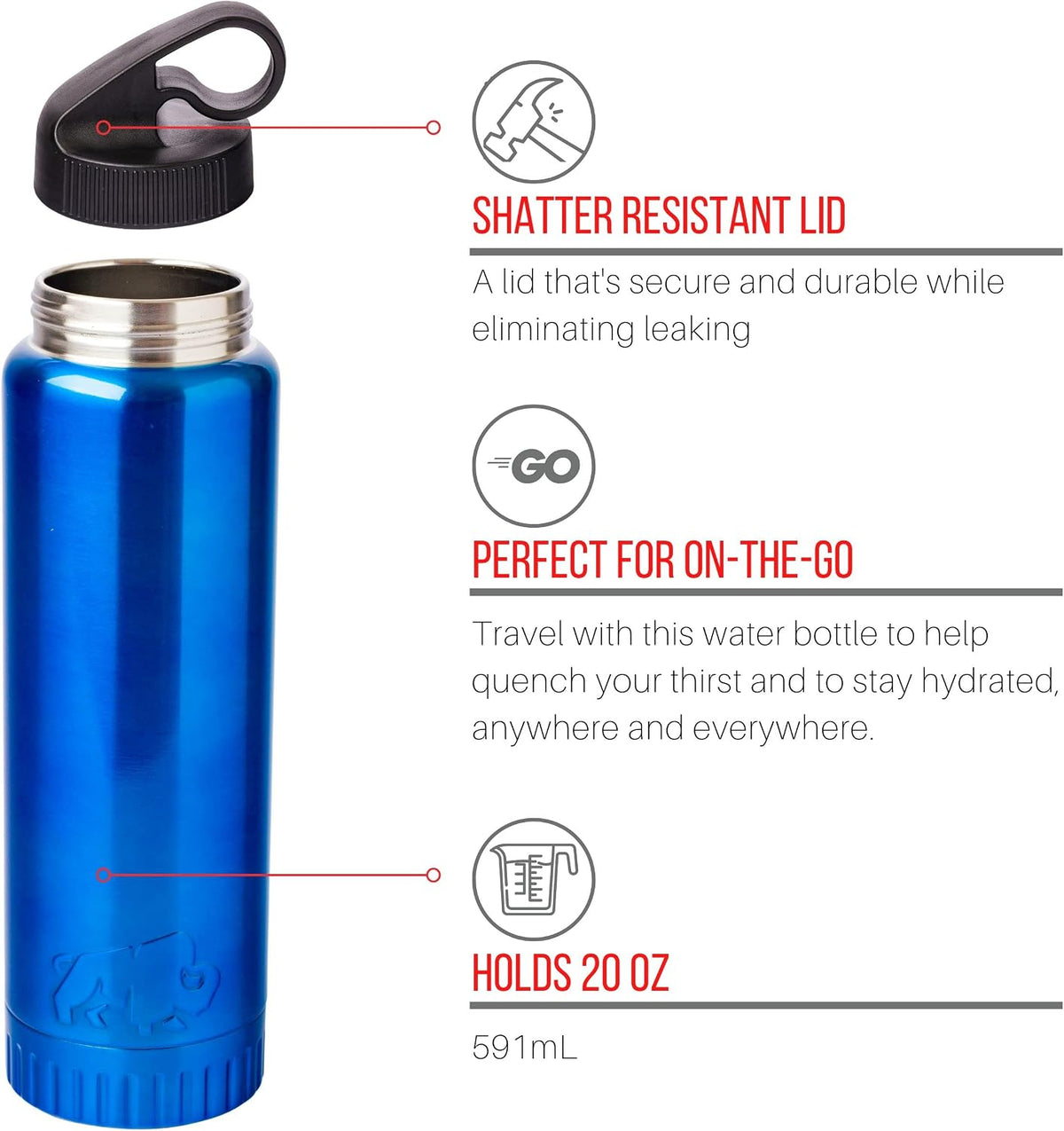Royal Blue Flip Top, Vacuum Insulated Water Bottle, 30oz | Double Walled, Stainless Steel, Tumbler, Leakproof Lid, Keeps Hot and Cold, Travel Coffee Mug, Cup, 0.89 Liters