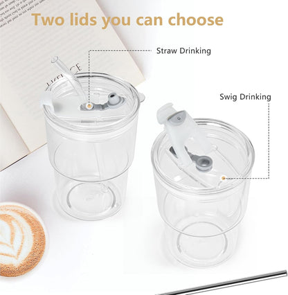 Plastic Matcha Cup with Lid & Straw, 15 oz, Set of 2