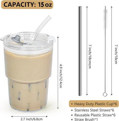 Plastic Matcha Cup with Lid & Straw, 15 oz, Set of 2