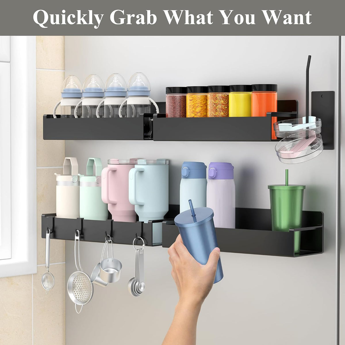 Magnetic Water Bottle Holder for Fridge Black