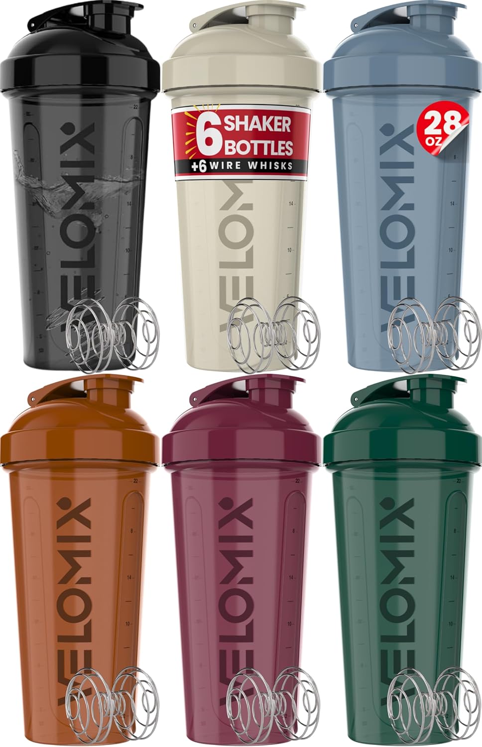 6 Pack 28oz Protein Shaker Bottle for Protein Mixes, Earth Tones