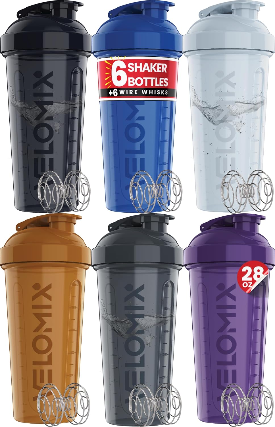 6 Pack 28oz Protein Shaker Bottle for Protein Mixes, Earth Tones
