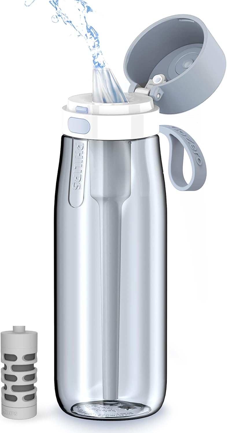 PHILIPS Filtered Water Bottle, BPA-Free Tritan, Travel Portable 22oz Green