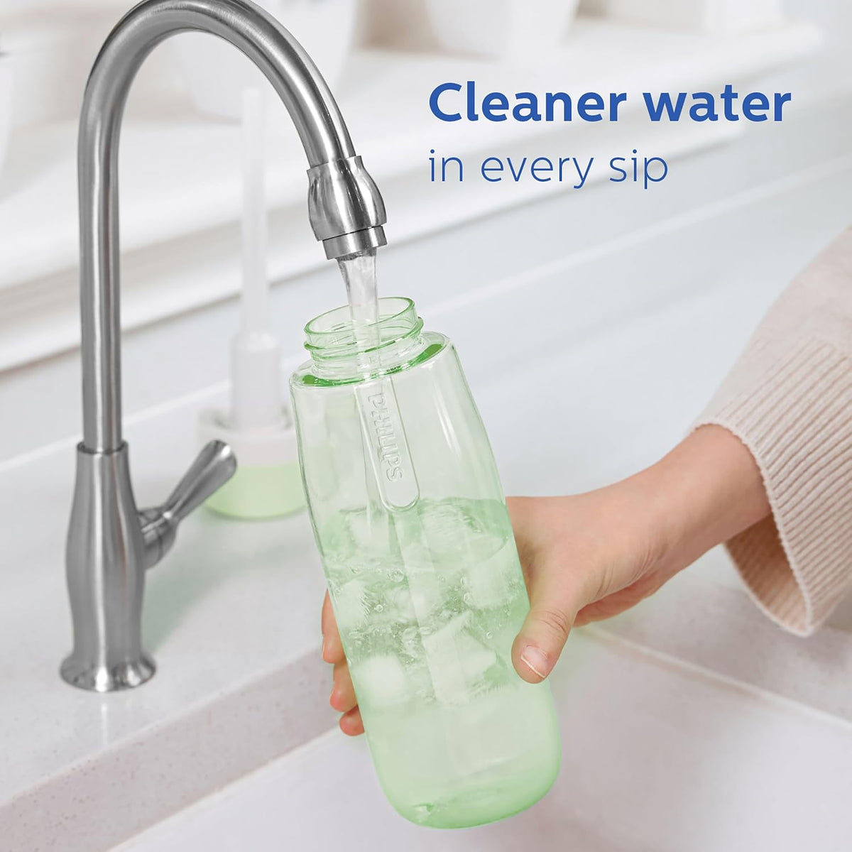 PHILIPS Filtered Water Bottle, BPA-Free Tritan, Travel Portable 22oz Green