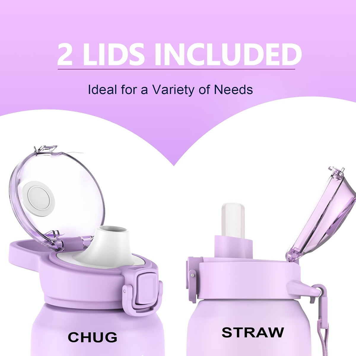 24oz Insulated Water Bottle 18/10 Stainless Steel with 2Lids(Straw Lid& Spout Lids), 700ml Double Wall Vacuum Water Bottle with Handle Keep Cold and Hot for Men, Women & Kids PURPLE PINK