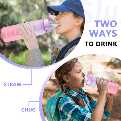 24oz Insulated Water Bottle 18/10 Stainless Steel with 2Lids(Straw Lid& Spout Lids), 700ml Double Wall Vacuum Water Bottle with Handle Keep Cold and Hot for Men, Women & Kids PURPLE PINK