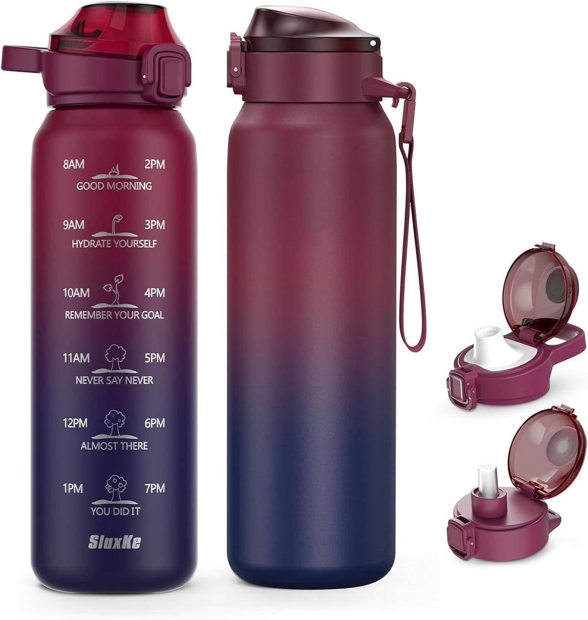 24oz Insulated Water Bottle 18/10 Stainless Steel with 2Lids(Straw Lid& Spout Lids), 700ml Double Wall Vacuum Water Bottle with Handle Keep Cold and Hot for Men, Women & Kids PURPLE PINK