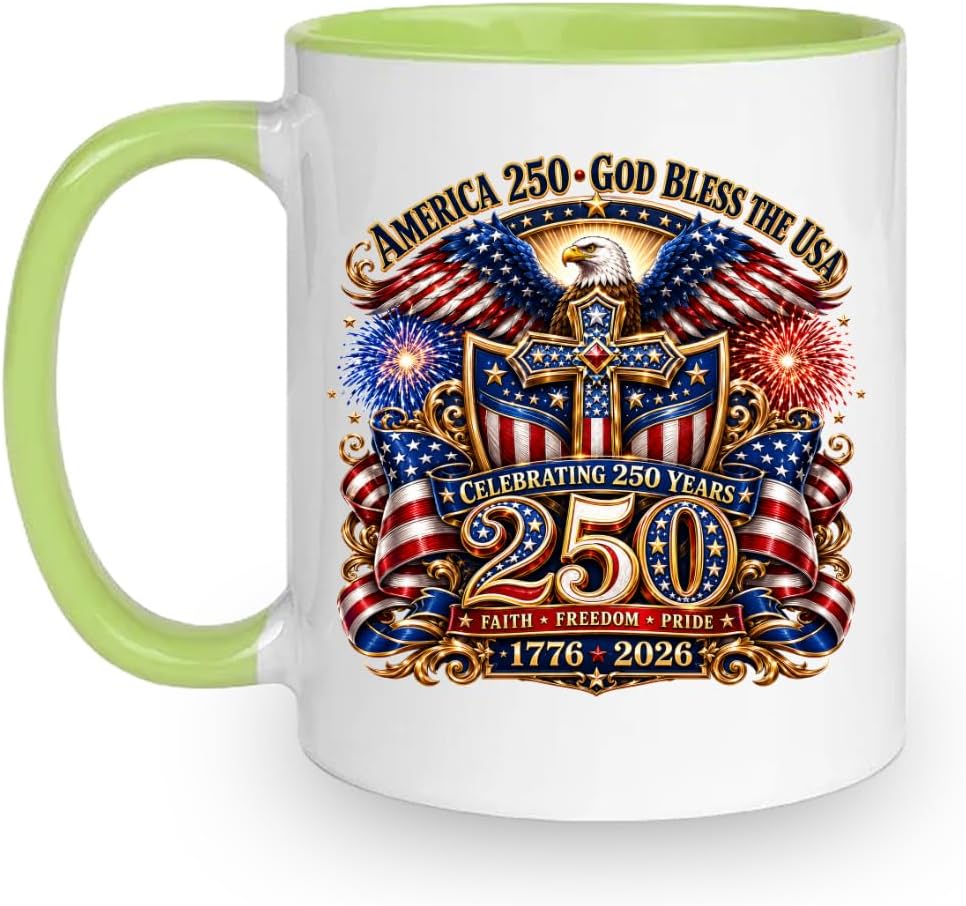 250th Anniversary USA Coffee Mug Patriotic 1776 to 2026 American Ceramic Cup 11 oz 4th of July Independence Day Tea Coffee Gift Men Women