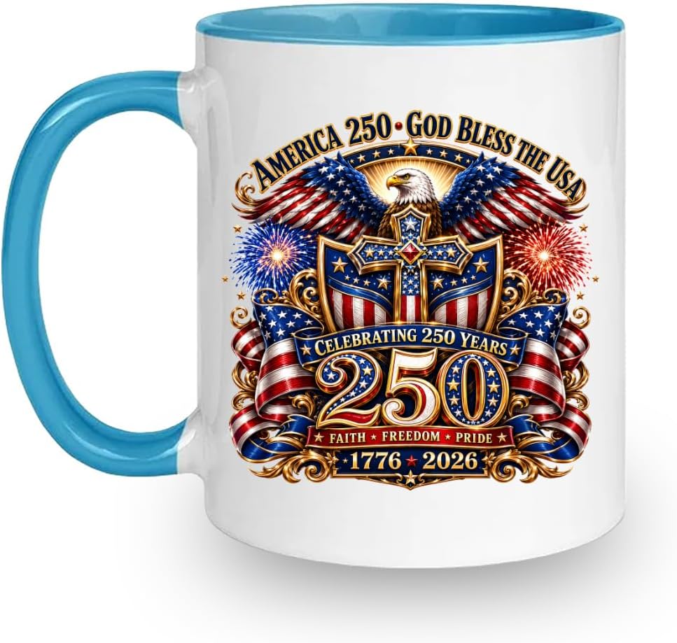 250th Anniversary USA Coffee Mug Patriotic 1776 to 2026 American Ceramic Cup 11 oz 4th of July Independence Day Tea Coffee Gift Men Women