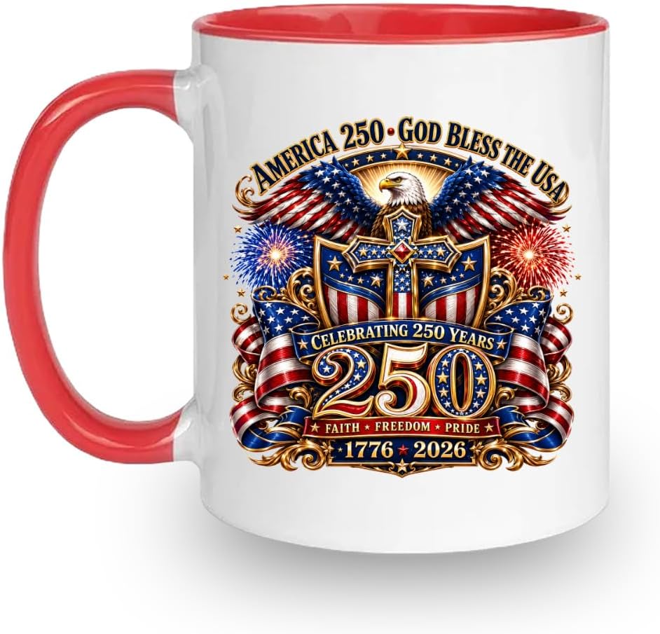 250th Anniversary USA Coffee Mug Patriotic 1776 to 2026 American Ceramic Cup 11 oz 4th of July Independence Day Tea Coffee Gift Men Women