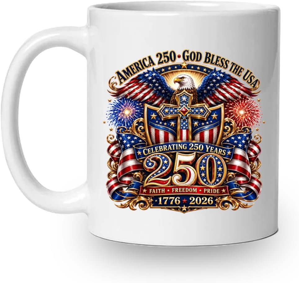 250th Anniversary USA Coffee Mug Patriotic 1776 to 2026 American Ceramic Cup 11 oz 4th of July Independence Day Tea Coffee Gift Men Women