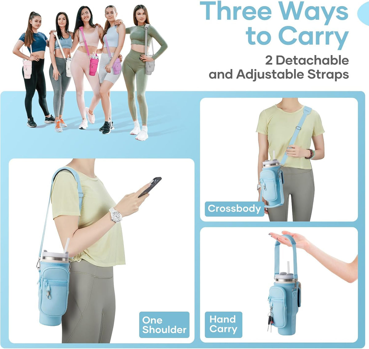 linmaya Water Bottle Carrier Bag for Stanley Cup 40/30oz with Phone Holder Pockets,Neoprene Water Bottle Cross-body Bag with Adjustable Shoulder & Hand Strap Stanley Cup Accessories