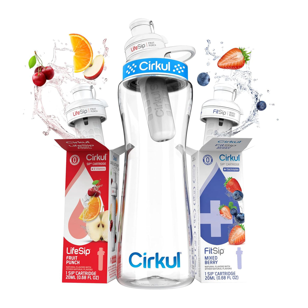 22oz Clear Plastic Water Bottle with Two No Sugar, 0 Cal Cartridges