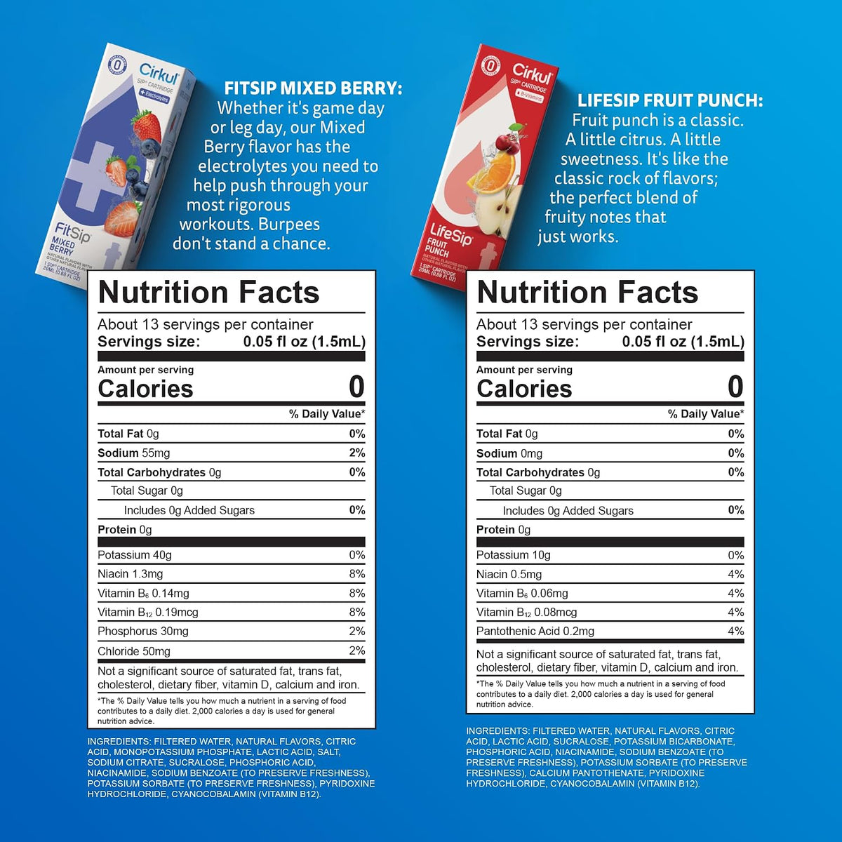 22oz Clear Plastic Water Bottle with Two No Sugar, 0 Cal Cartridges