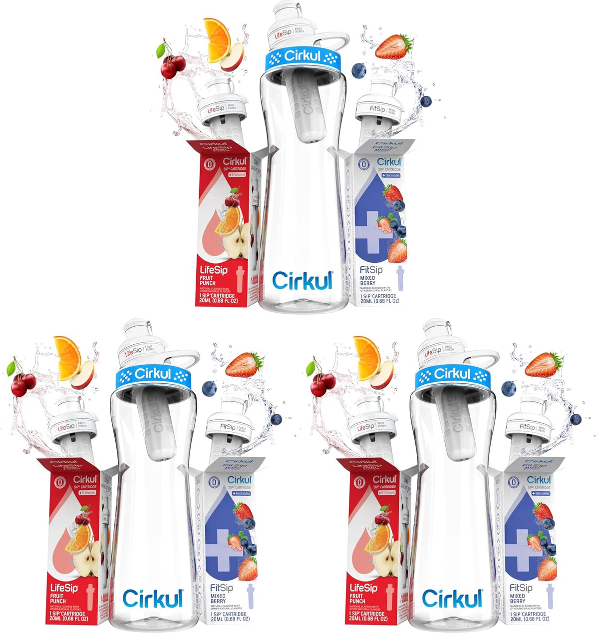 22oz Clear Plastic Water Bottle with Two No Sugar, 0 Cal Cartridges