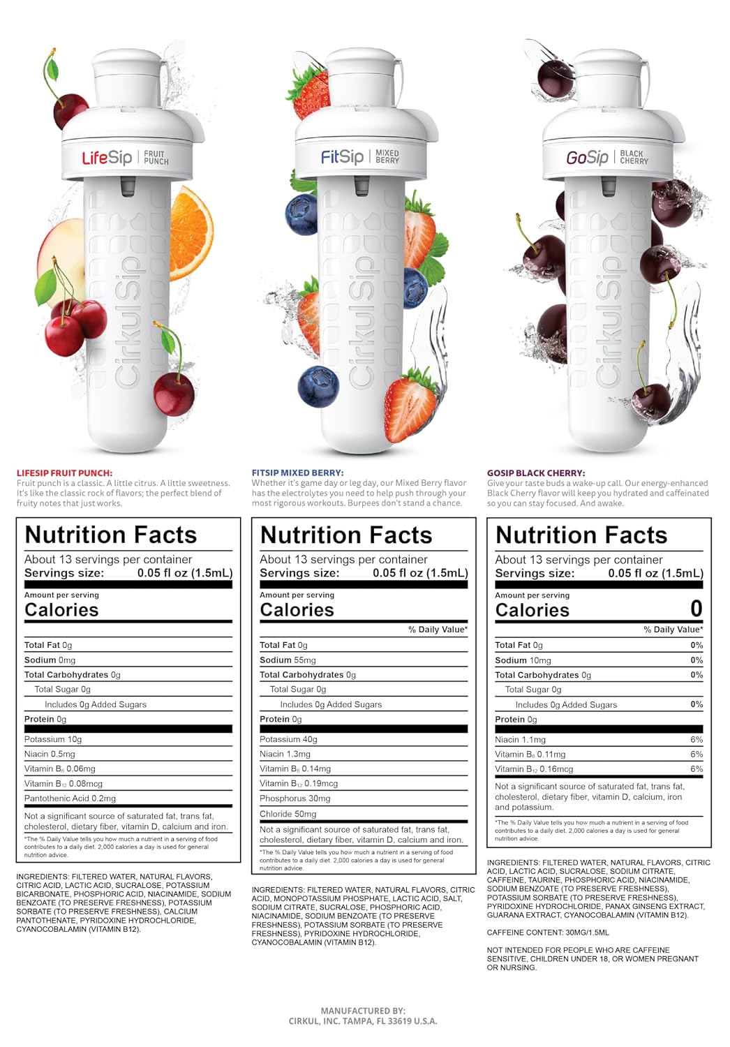 22oz Clear Plastic Water Bottle with Two No Sugar, 0 Cal Cartridges