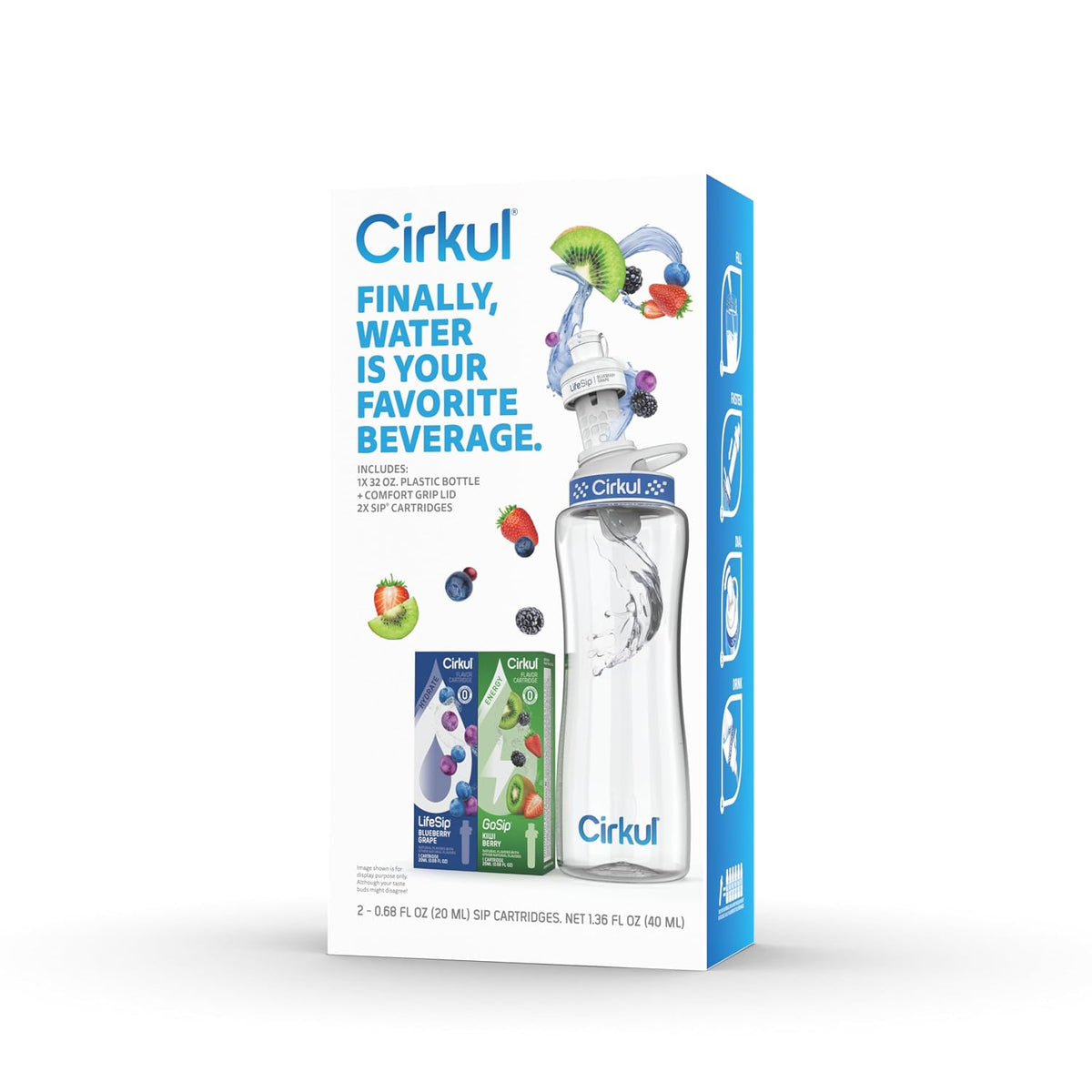 22oz Clear Plastic Water Bottle with Two No Sugar, 0 Cal Cartridges