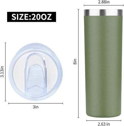 20 oz Skinny Tumbler, Stainless Steel Insulated Slim Tumbler with Lid, Reusable Double Wall Travel Coffee Mug, Durable Powder Coated Travel Water Cup(Black, 1)