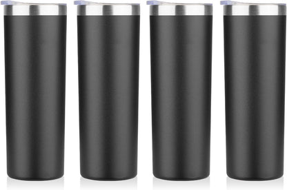 20 oz Skinny Tumbler, Stainless Steel Insulated Slim Tumbler with Lid, Reusable Double Wall Travel Coffee Mug, Durable Powder Coated Travel Water Cup(Black, 1)