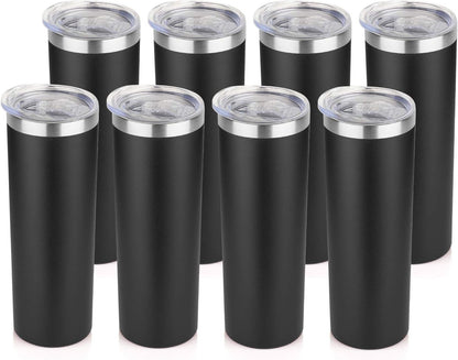 20 oz Skinny Tumbler, Stainless Steel Insulated Slim Tumbler with Lid, Reusable Double Wall Travel Coffee Mug, Durable Powder Coated Travel Water Cup(Black, 1)