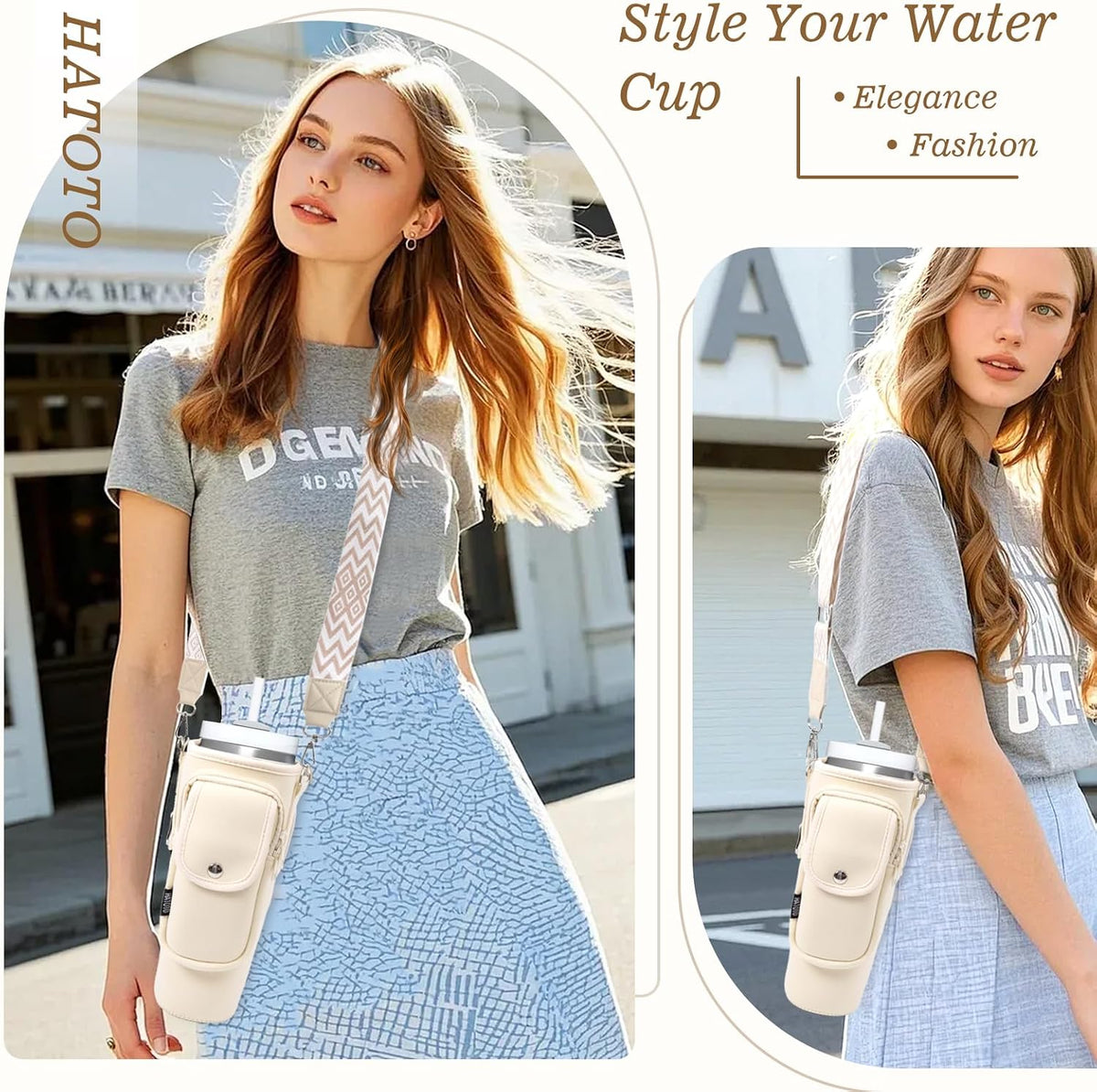 Water Bottle Holder with Strap for Stanley Cup 40/30oz, Insulated Neoprene Stanley Cup Holder with Strap for Tumbler with Handle Stanley Carrier Bag Cross-body Bag for Walking
