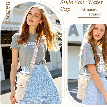 Water Bottle Holder with Strap for Stanley Cup 40/30oz, Insulated Neoprene Stanley Cup Holder with Strap for Tumbler with Handle Stanley Carrier Bag Cross-body Bag for Walking