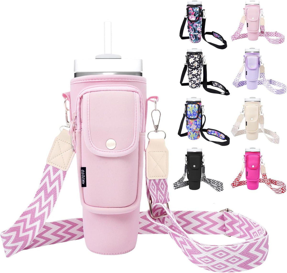 Water Bottle Holder with Strap for Stanley Cup 40/30oz, Insulated Neoprene Stanley Cup Holder with Strap for Tumbler with Handle Stanley Carrier Bag Cross-body Bag for Walking