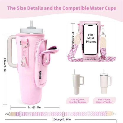Water Bottle Holder with Strap for Stanley Cup 40/30oz, Insulated Neoprene Stanley Cup Holder with Strap for Tumbler with Handle Stanley Carrier Bag Cross-body Bag for Walking